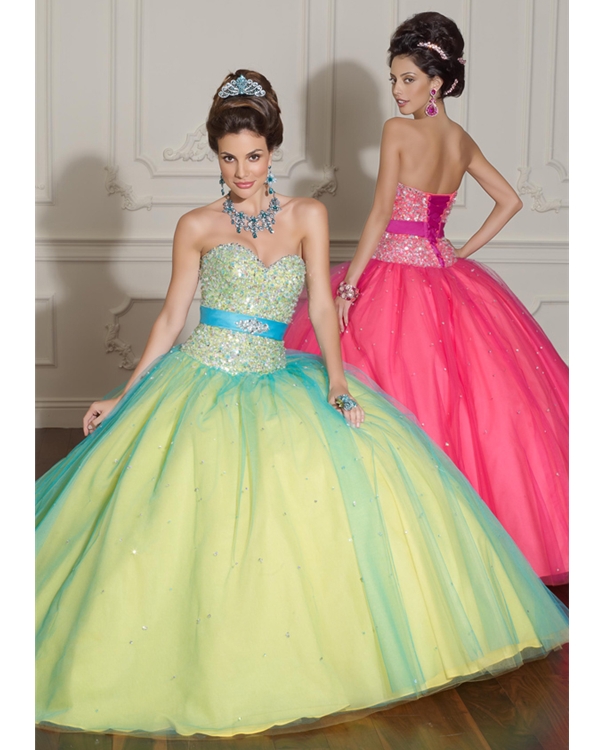 Yellow Ball Gown Strapless and Sweetheart Lace up Floor Length Sequined ...