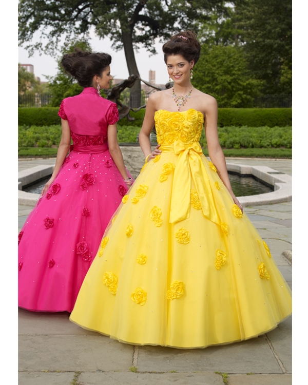 Best Sell Yellow Ball Gown Strapless Zipper Floor Length Rosette Quinceanera Dresses