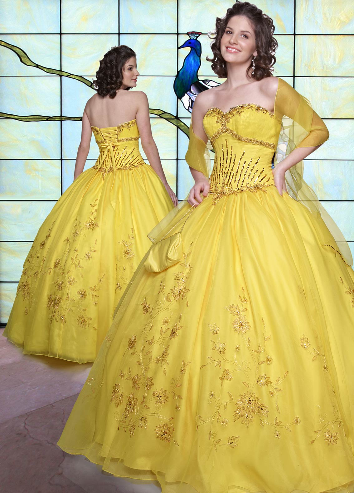 Yellow Ball Gown Strapless Sweetheart Lace Up Floor Length Embroidered Ruffled Quinceanera Dresses