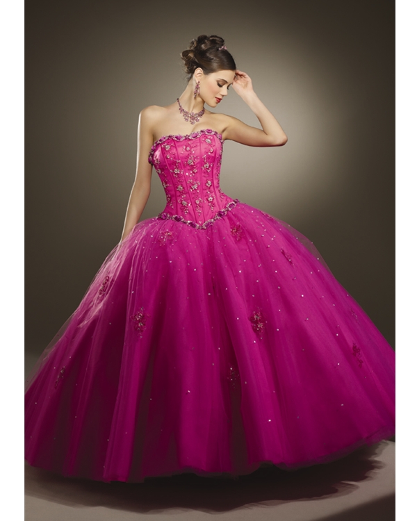 pink strapless ball gown