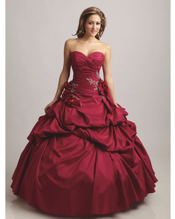 Red Ball Gown Sweatheart Strapless Full Length Quinceanera Dress With ...