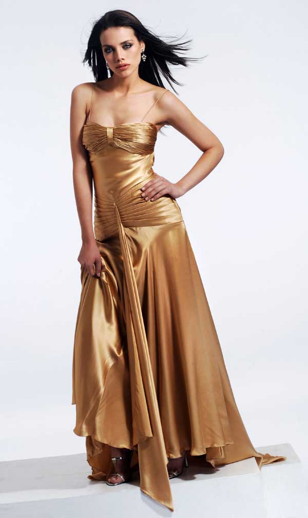 Spagetti Straps Open Back Sweep Train Ankle Length Sexy Gold Prom Dress ...