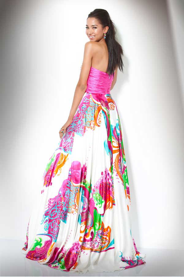 Colorful Printed Strapless Floor Length A-Line Prom Dress With Beads ...