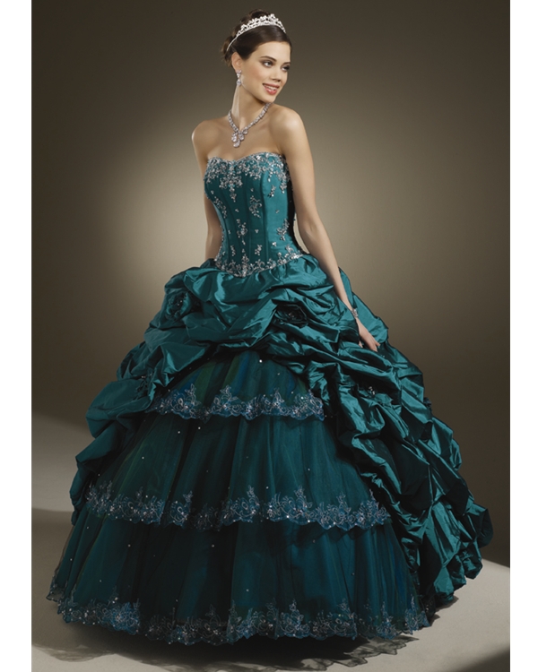 Hunter Green Ball Gown Strapless Tulle Floor Length Quinceanera Dress ...