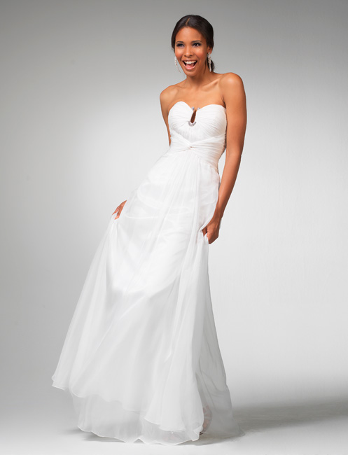 Strapless and Sweetheart Floor Length White A-Line Chiffon Prom Dress ...