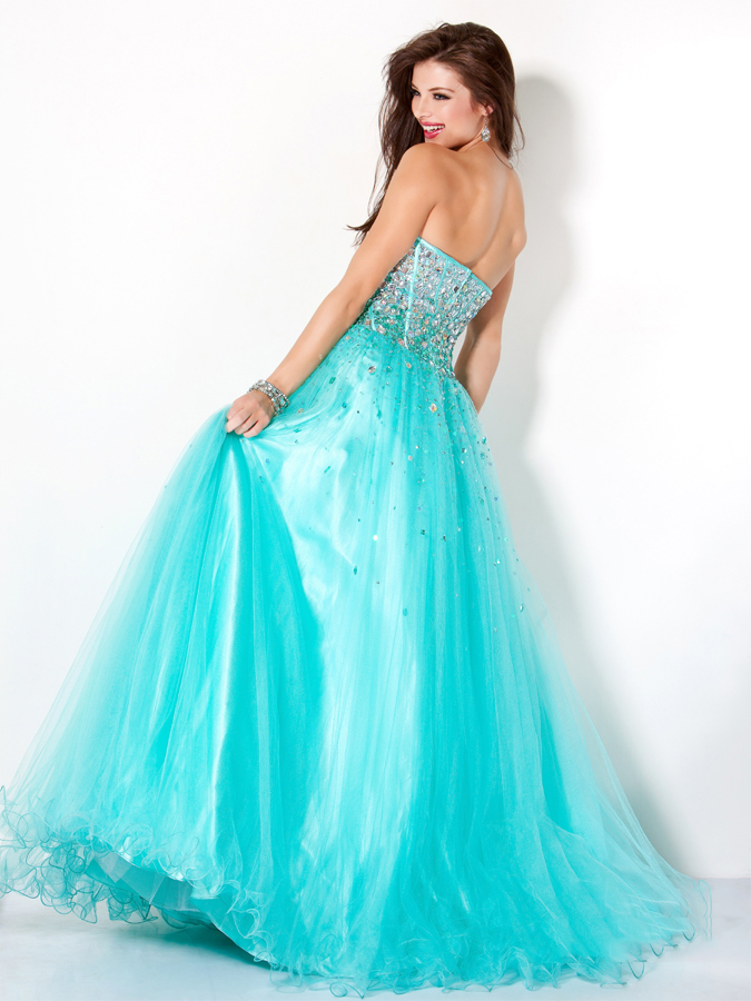 Airy Turquoise Strapless Sweetheart Floor Length A-Line Tulle Prom ...