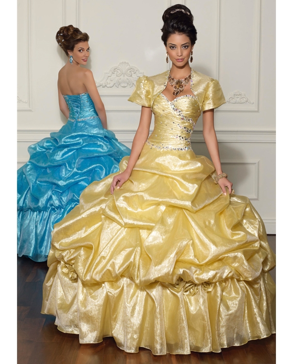 Glamorous Daffodil Sweetheart Floor Length Ball Gown Quinceanera Dresses With Beadings And Ruffles
