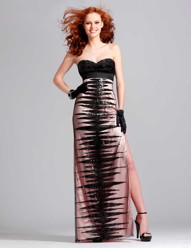 Black and Pink Strapless Sweetheart High Slit Empire Full Length Sheath ...