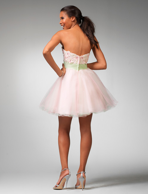 Pale Pink Strapless Sweetheart Short Mini Empire Tulle Prom Dress With ...