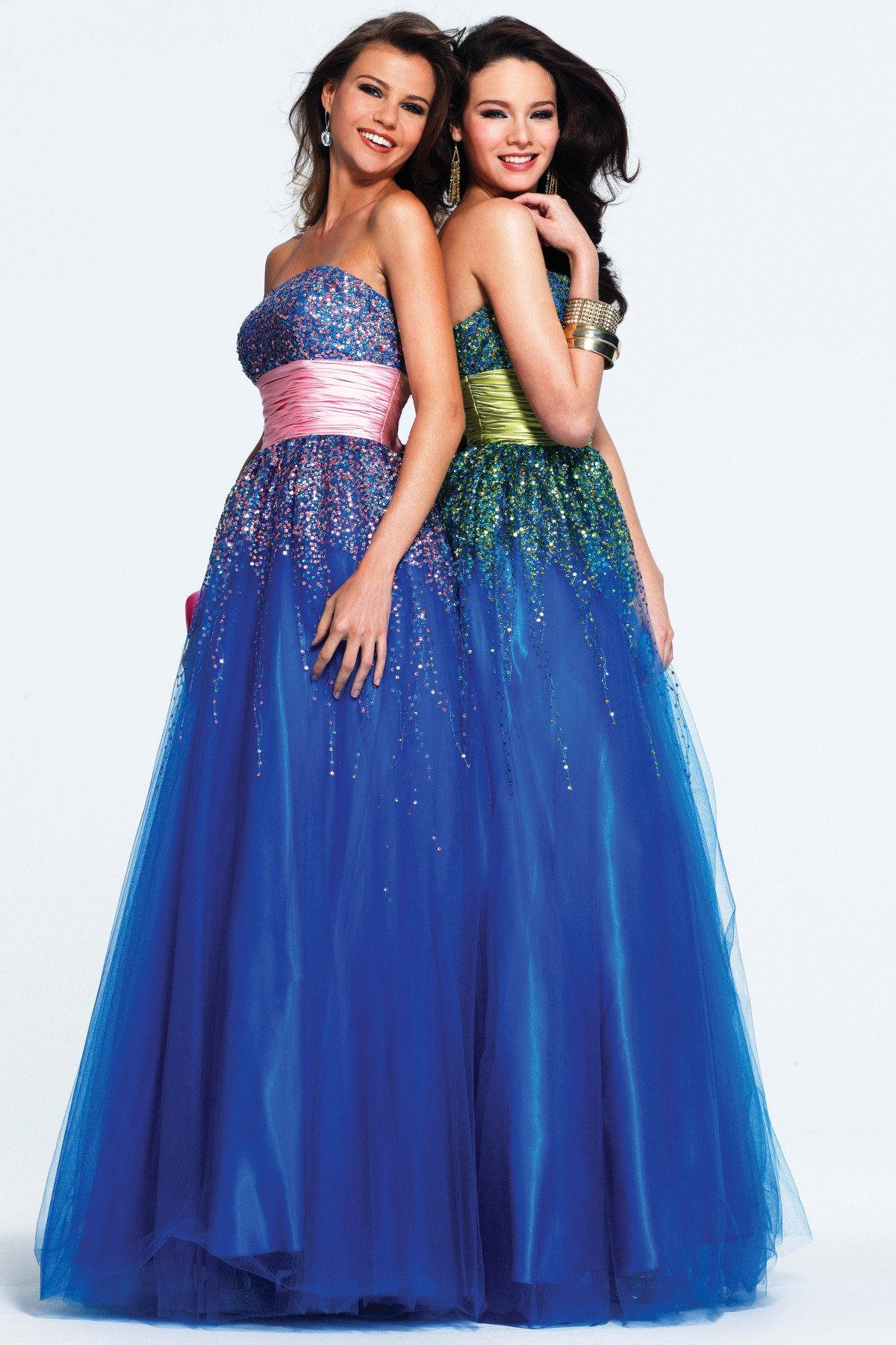 Royal Blue Strapless Low Back Empire Floor Length A Line Tulle Sexy Dresses With Sequins And Belt