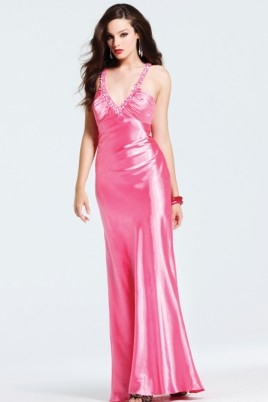 Floor Length V Neck Cross Back Column Pink Sexy Dresses With Sequins