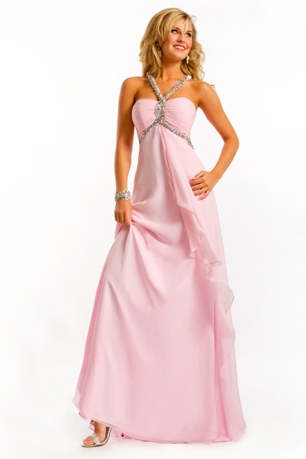Elegant Pink Full Length Strap And Sweetheart Open Back Empire Sexy Dresses With Sequins
