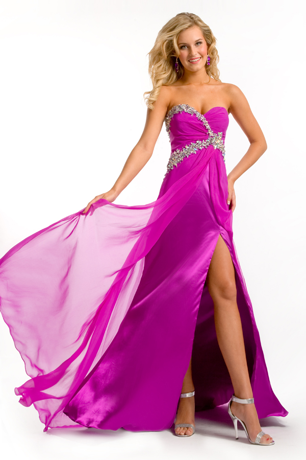 Light Plum Sweetheart Sweetheart High Slit Empire Floor Length Sexy Dresses With Appliques