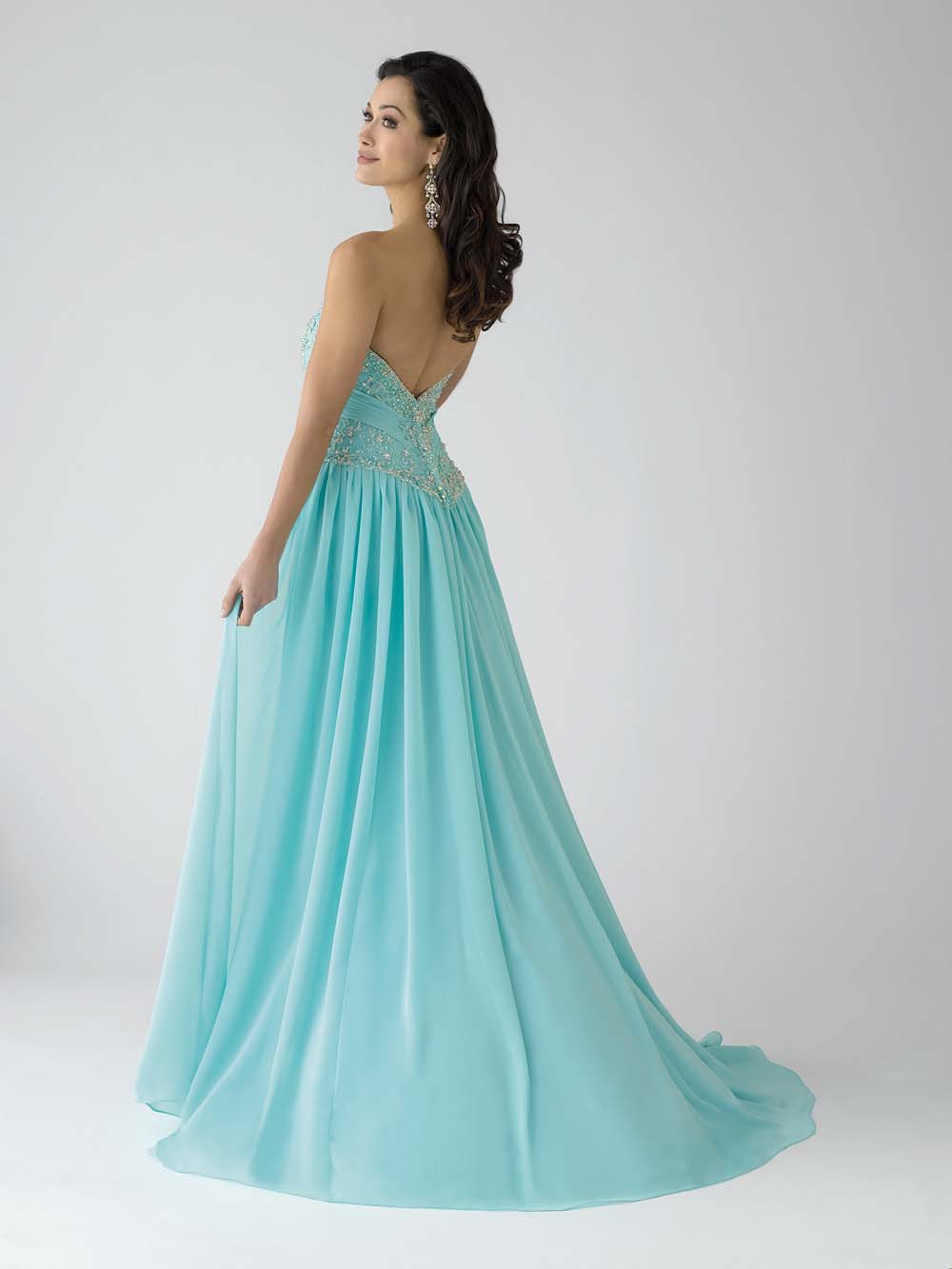 Aqua Column Strapless Sweetheart Low Back Sweep Train Full Length ...