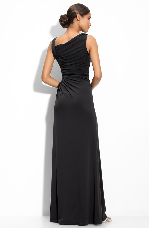 Black a Line Sleeveless Asymmetrical Neckline Floor Length Prom Dresses ...