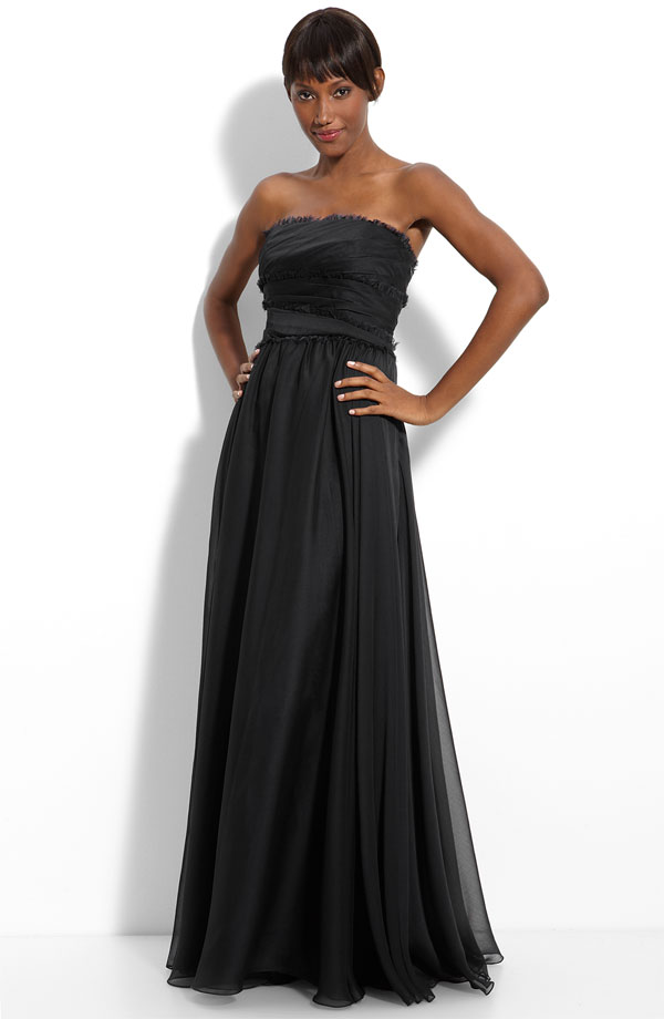 Black a Line Strapless Zipper Floor Length Chiffon Prom Dresses With ...