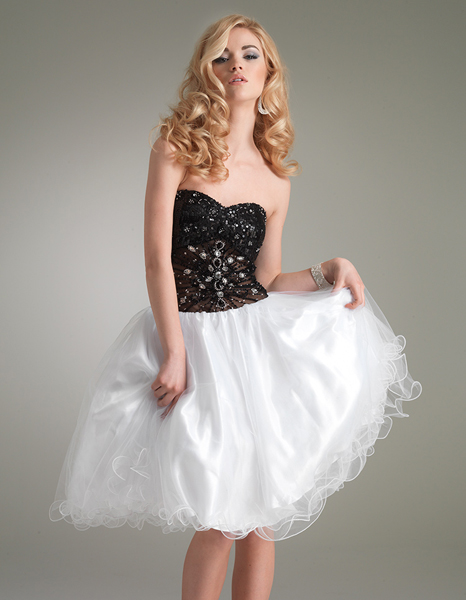 Black and White A-Line Sweetheart Knee Length Tulle Cocktail Dresses ...