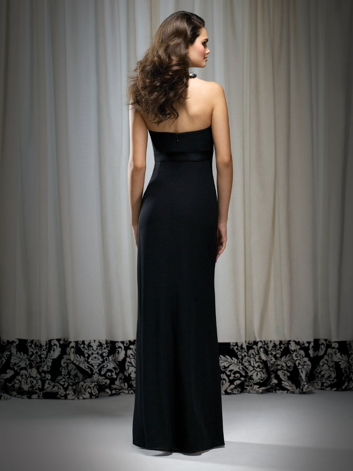 Elegant Black Column Strapless Zipper Floor Length Satin Prom Dresses