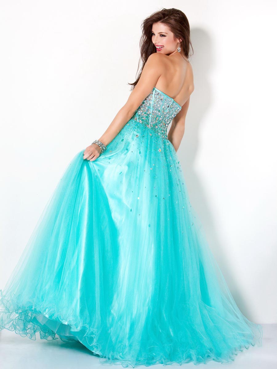 Turquoise A-Line Sweetheart Floor Length Zipper Sequined and Beaded ...