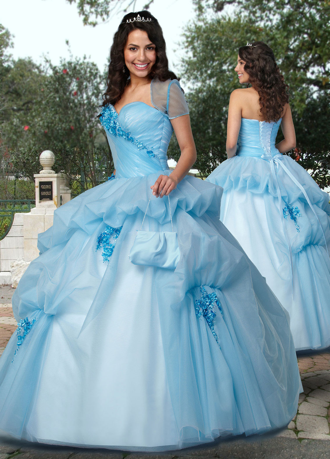 Light Blue Ball Gown Strapless Sweetheart Lace Up Ruffled