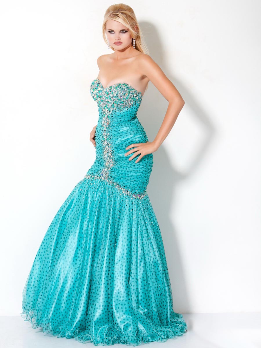 Turquoise Mermaid Sweetheart Full Length Zipper Sequined Prom Dresses ...