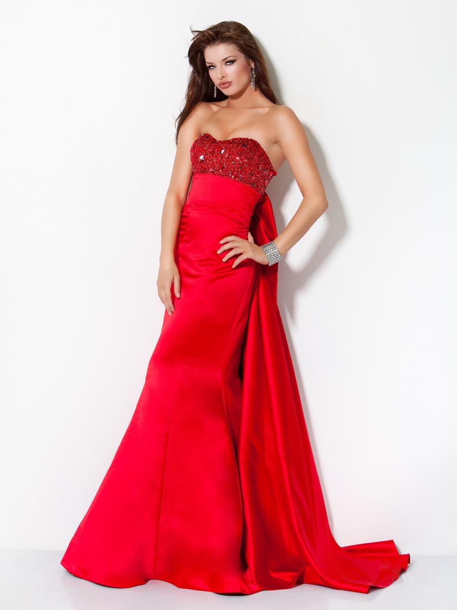 Red Mermaid Sweetheart Full Length Zipper Sweep Brush Train Satin ...