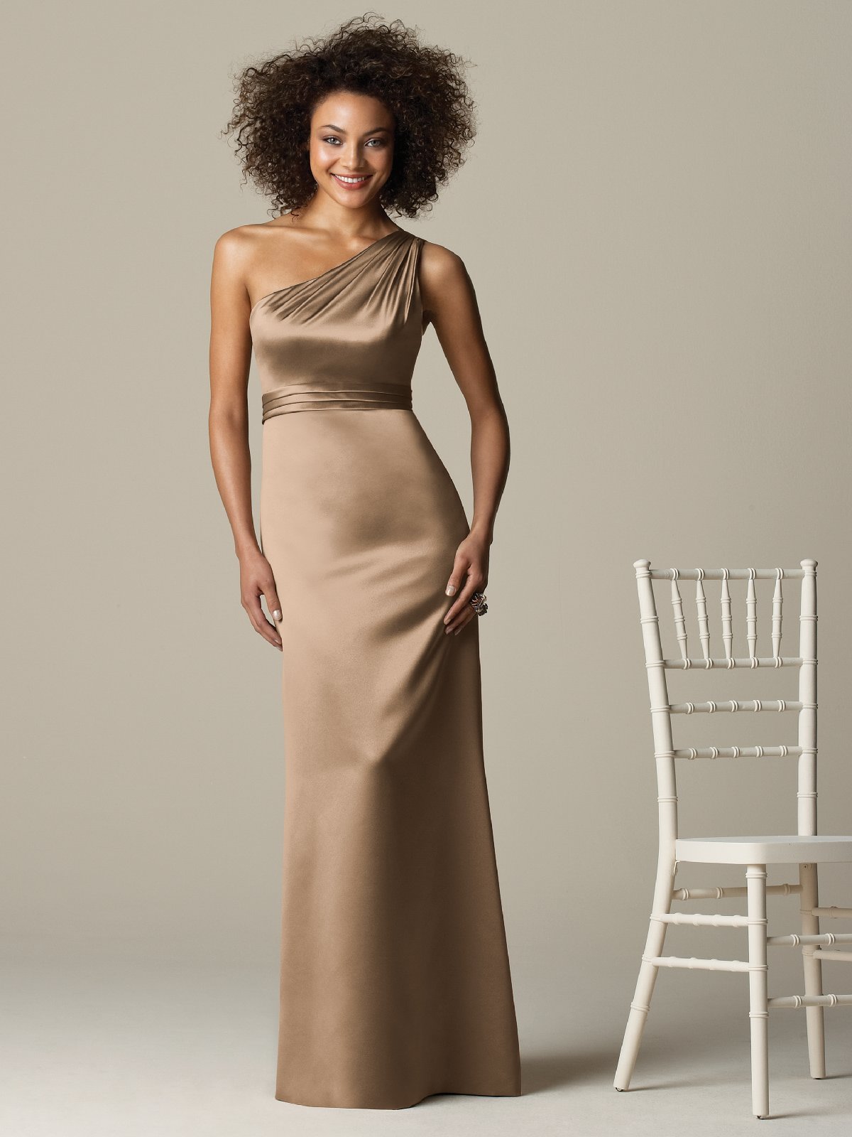 one shoulder champagne dress