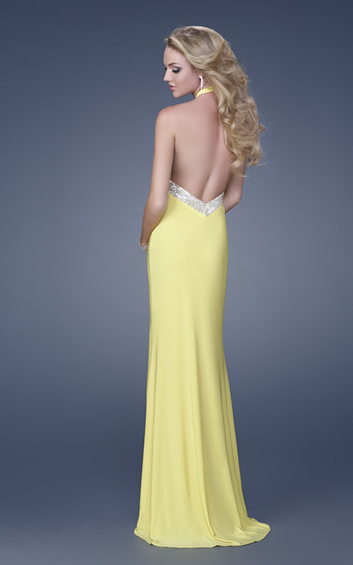 Daffodil A Line Halter Deep V Neck Backless High Slit