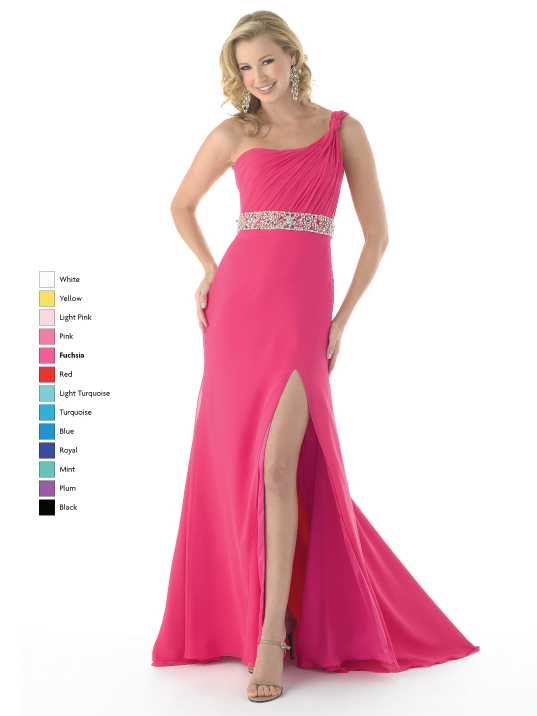 Fuchsia A-Line One Shoulder Open Back Sweep Train Full Length Chiffon ...