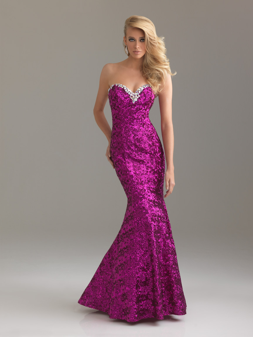 Fuchsia Mermaid Sweetheart Full Length Zipper Sequined Prom Dresses ...