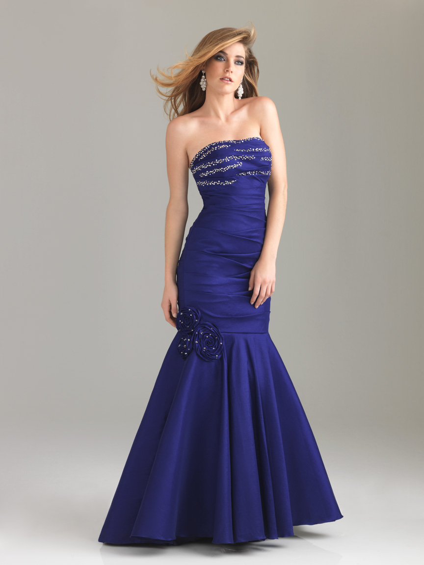 Dark Royal Blue Mermaid Strapless Full Length Zipper Satin Prom Dresses ...
