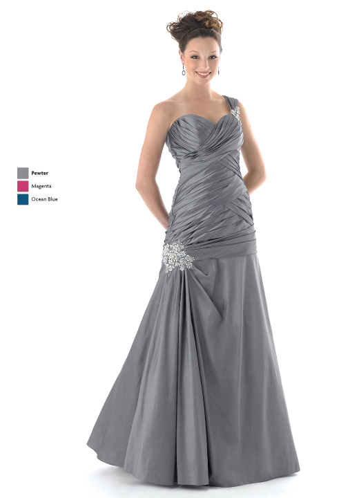 Pewter Mermaid One Shoulder Sweetheart Lace up Floor Length Satin Prom ...