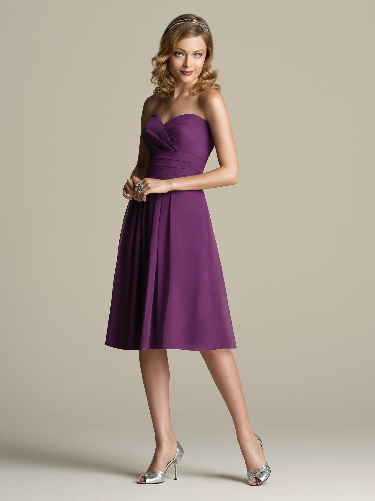 Purple A Line Strapless Sweetheart Zipper Knee Length Chiffon Prom