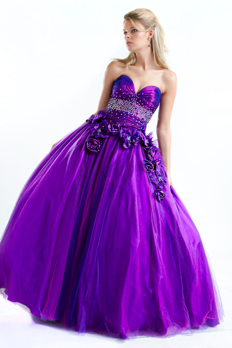 Purple Ball Gown Strapless Sweetheart Full Length Zipper Prom Dresses ...