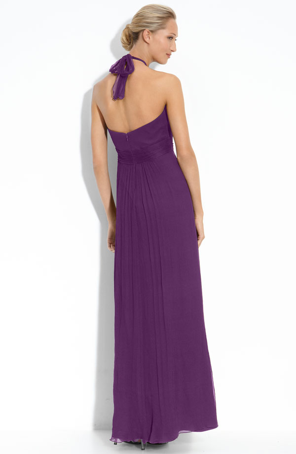 Purple Column Halter Ankle Length Zipper Chiffon Bridesmaid Dresses