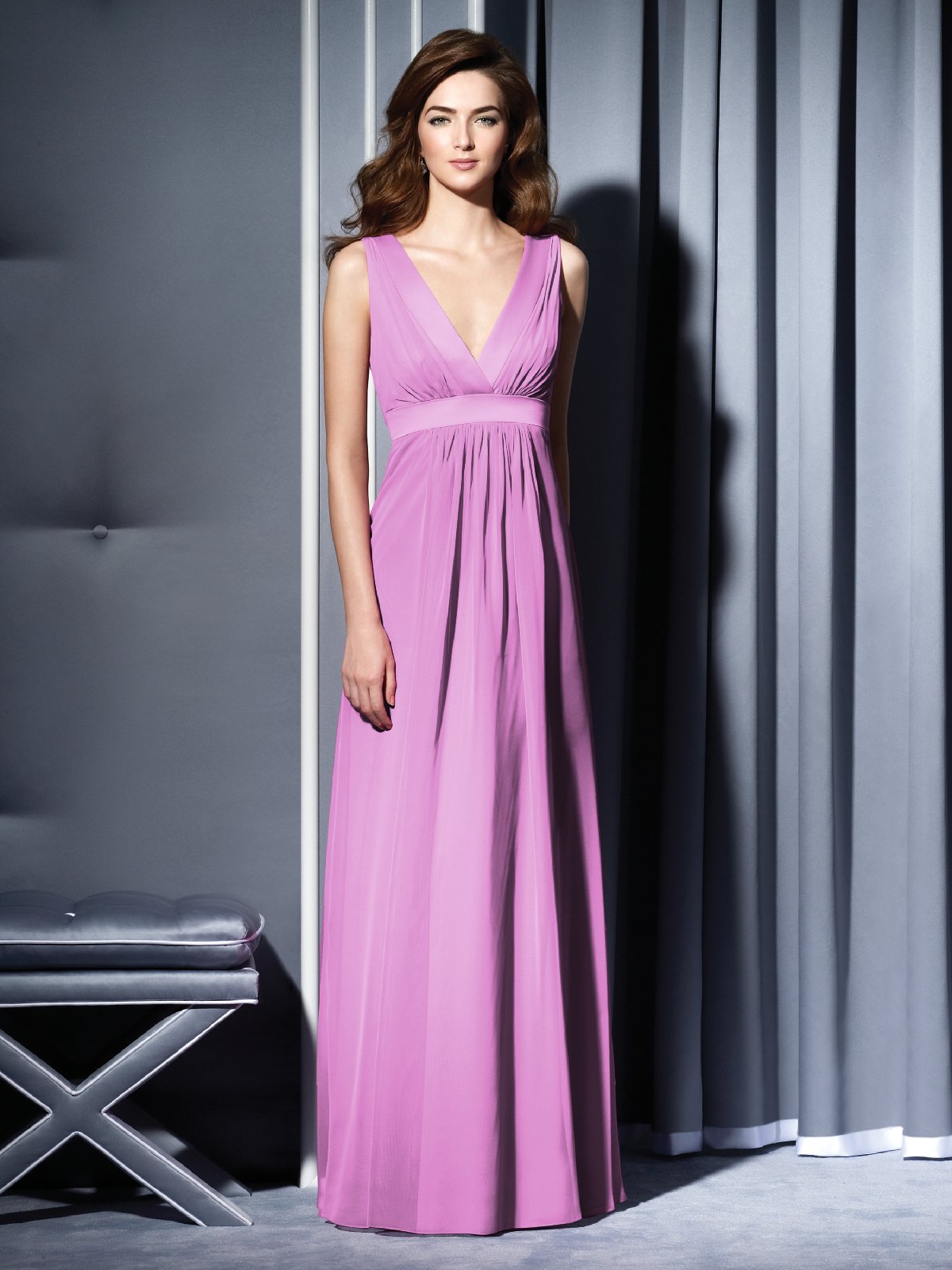 Lilac Empire Deep V Neck and Sleeveless Open Back Floor Length Chiffon ...