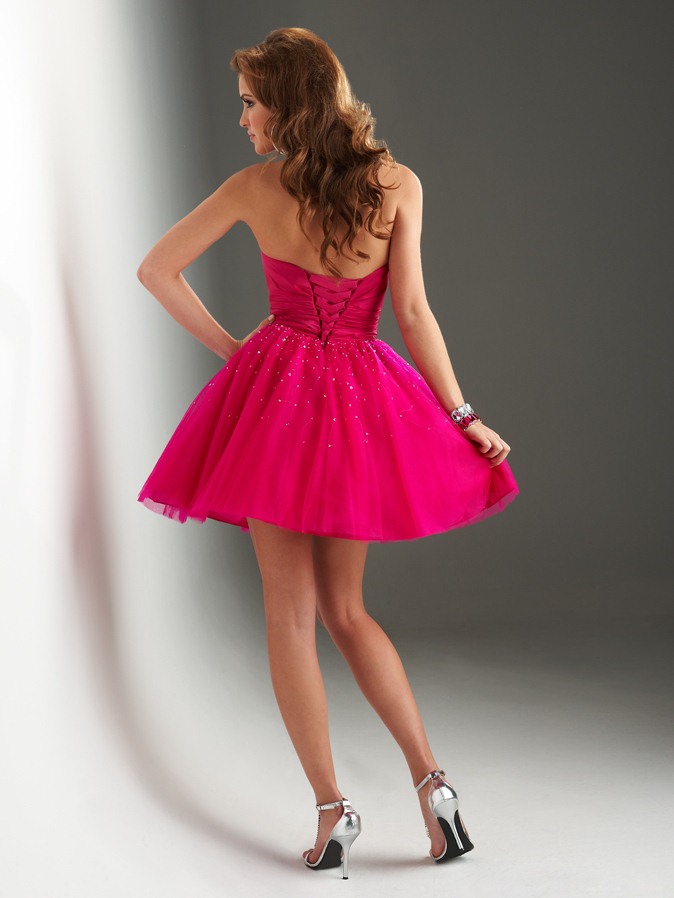 Fuchsia A-Line V-Neck and Strapless Lace up Short Mini Homecoming ...