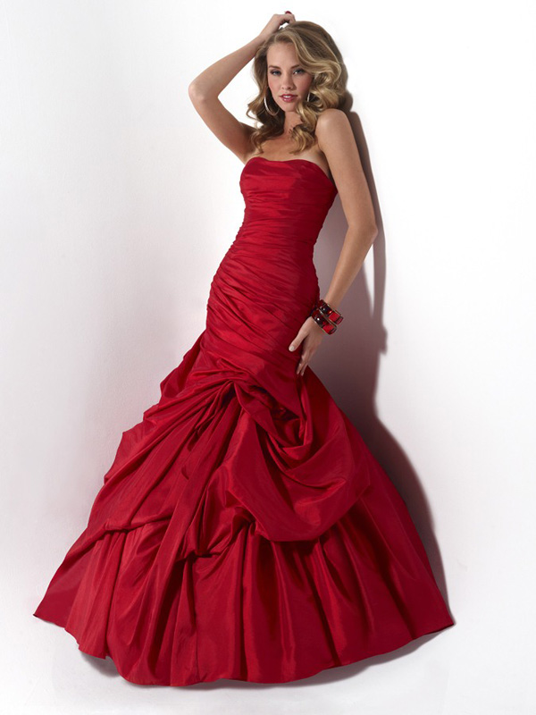 Hot Sale Mermaid Strapless Full Length Lace Up Red Prom Dresses With