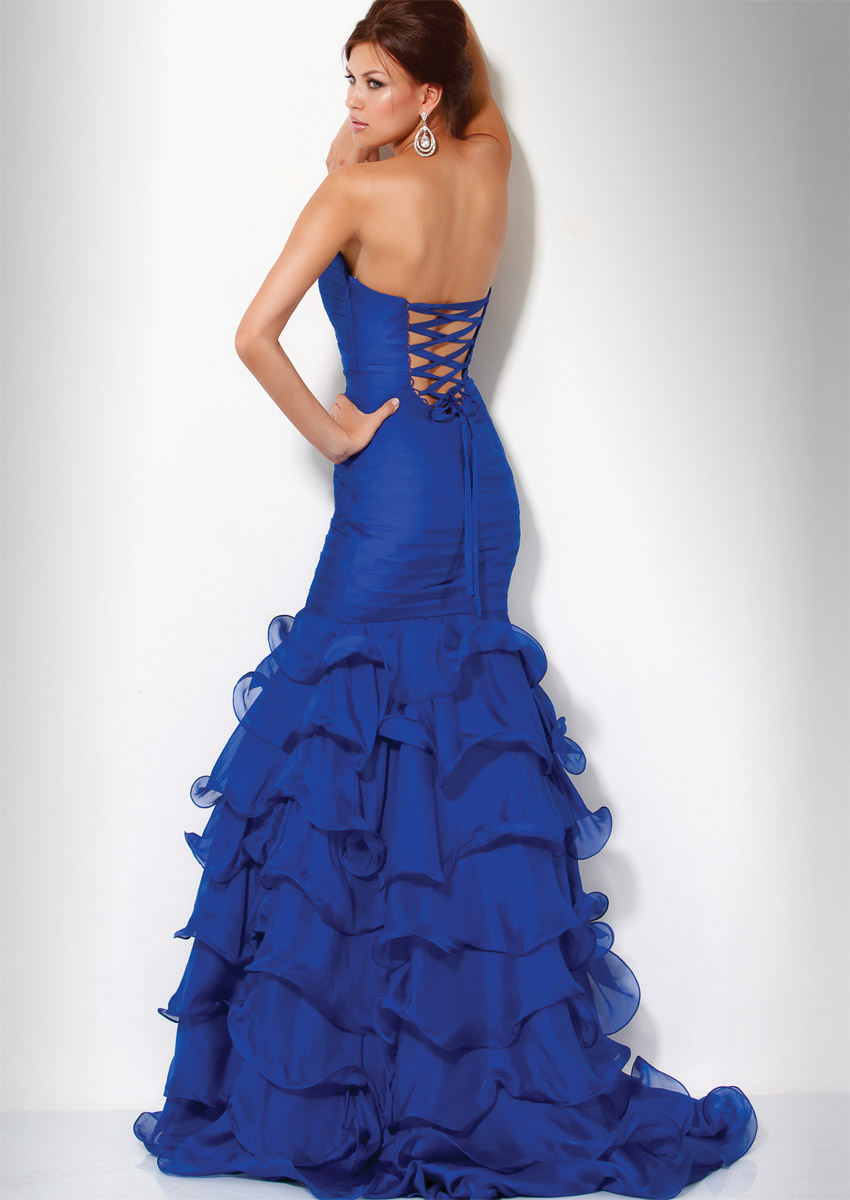Royal Blue Mermaid Strapless Sweetheart Lace up Sweep Train Full Length
