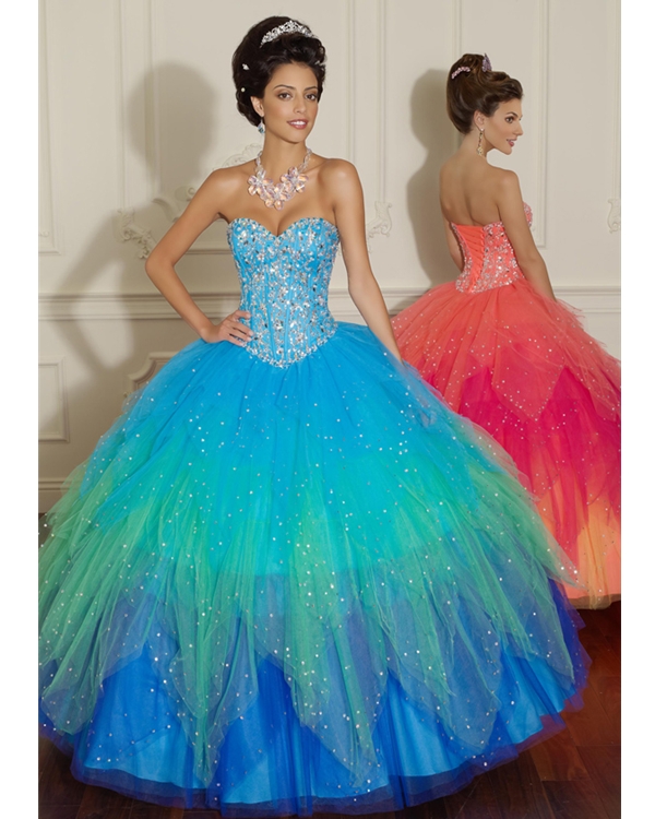 Gradient Turquoise Ball Gown Strapless Sweetheart Lace up Floor Length ...