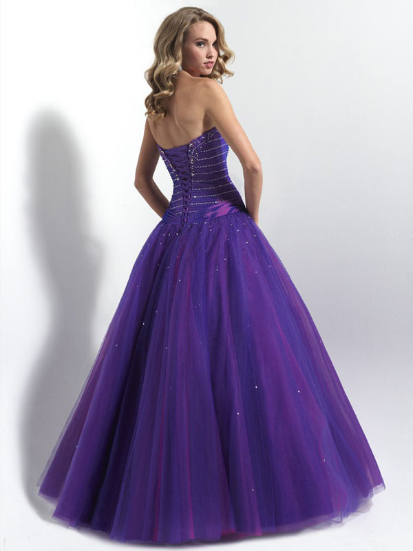 Violet A-Line Strapless Lace up Floor Length Sequin Organza Prom Dresses