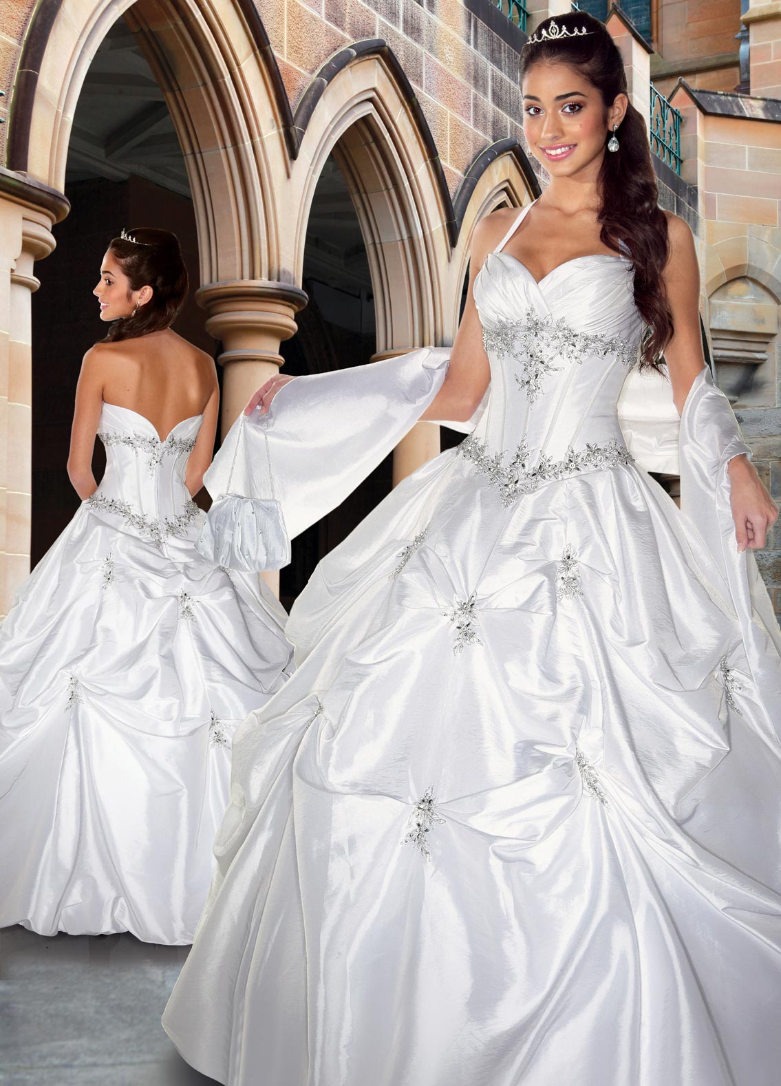 White Ball Gown Halter And Sweetheart Zipper Full Length Satin