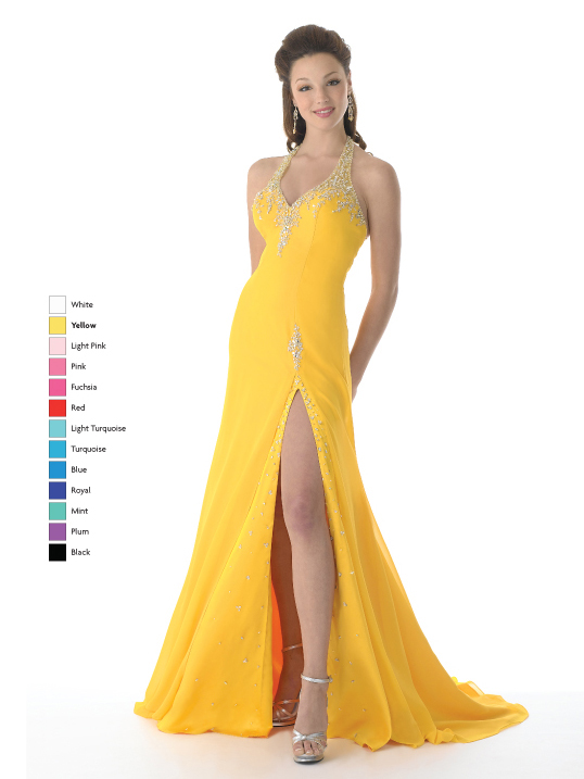 red yellow floor length chiffon prom